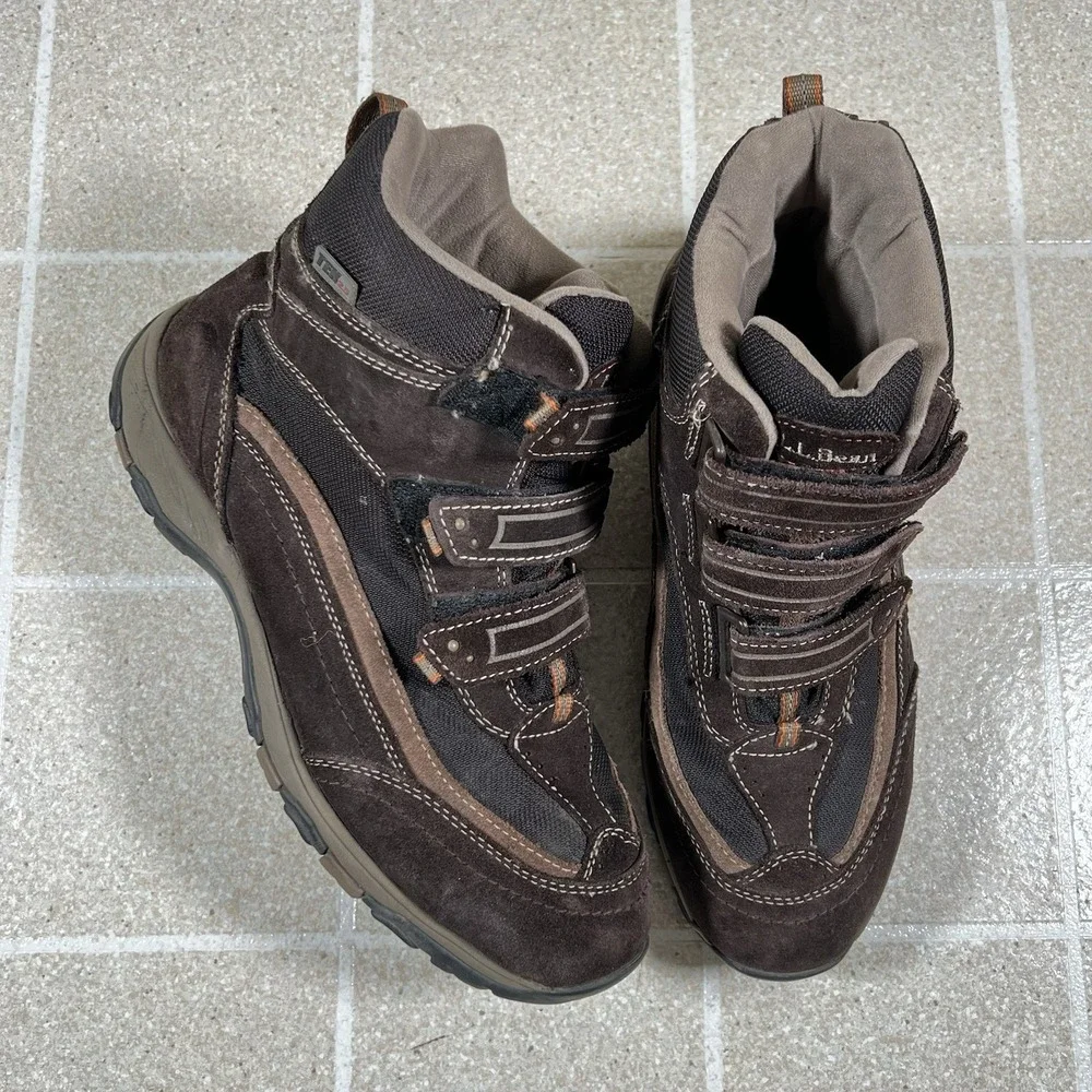 LL Bean Tek2.5 Mens Sz 11.5 Hiking Snow Boots Brown Suede Trio Straps Primaloft
